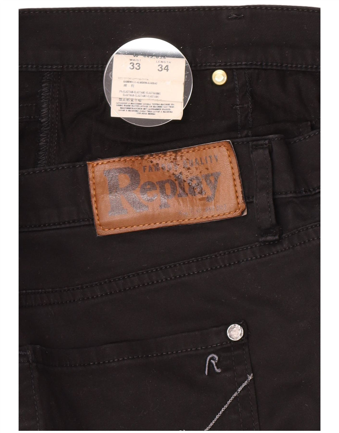 Replay Womens Bootcut Casual Trousers W33 L29 Black Cotton