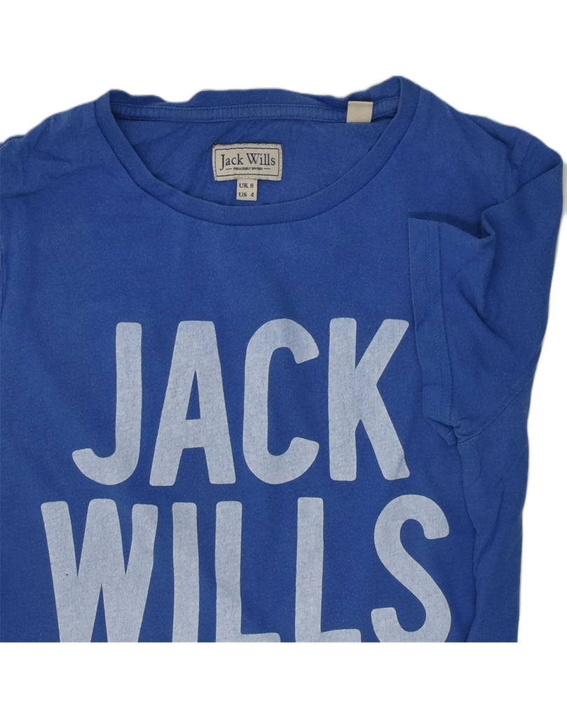 JACK WILLS Womens Graphic T-Shirt Top UK 8 Small Blue Cotton | Vintage Jack Wills | Thrift | Second-Hand Jack Wills | Used Clothing | Messina Hembry 