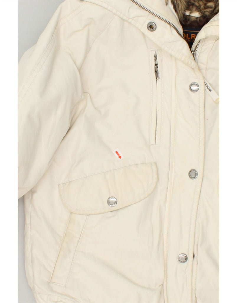 WOOLRICH Womens Hooded Padded Jacket UK 16 Large Beige Cotton | Vintage Woolrich | Thrift | Second-Hand Woolrich | Used Clothing | Messina Hembry 