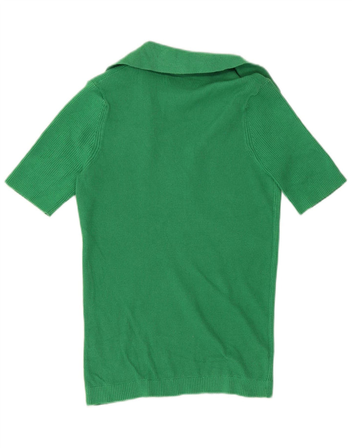 Marks & Spencer Womens Knit Polo Shirt UK 8 Small Green