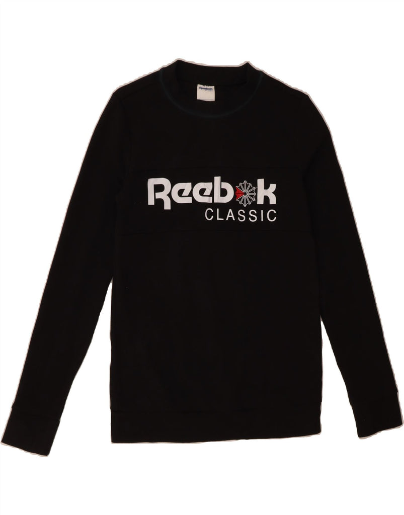 REEBOK Mens Classic Graphic Sweatshirt Jumper XS Black Cotton Vintage Reebok and Second-Hand Reebok from Messina Hembry 