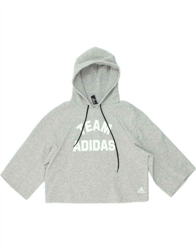 ADIDAS Womens Crop Graphic Hoodie Jumper UK 8/10 Small Grey Cotton | Vintage Adidas | Thrift | Second-Hand Adidas | Used Clothing | Messina Hembry 