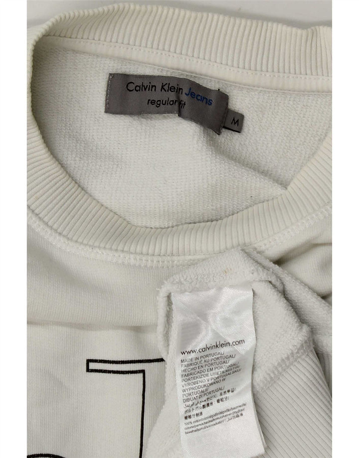 Calvin Klein Jeans Mens Graphic Regular Fit Sweatshirt Jumper Medium White
