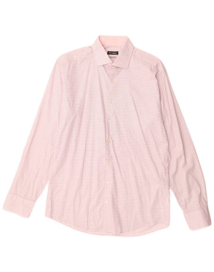 Roy Robson Mens Regular Fit Shirt Size 39 15 1/2 Medium Pink Check Cotton