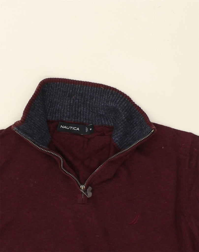 NAUTICA Mens Zip Neck Jumper Sweater Medium Burgundy Cotton | Vintage Nautica | Thrift | Second-Hand Nautica | Used Clothing | Messina Hembry 