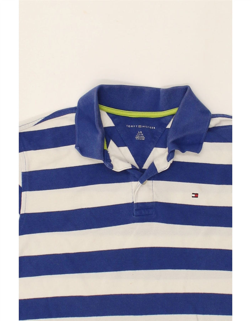 TOMMY HILFIGER Boys Polo Shirt 12-13 Years Large  Blue Striped Cotton | Vintage Tommy Hilfiger | Thrift | Second-Hand Tommy Hilfiger | Used Clothing | Messina Hembry 