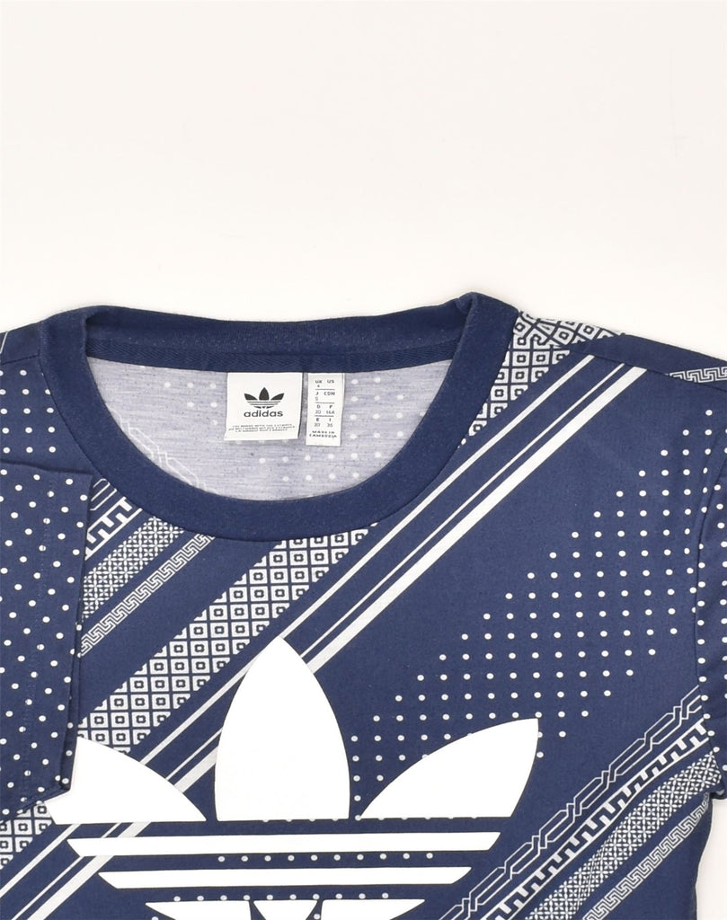 ADIDAS Womens Graphic T-Shirt Top UK 4 XS Navy Blue Spotted Polyester | Vintage Adidas | Thrift | Second-Hand Adidas | Used Clothing | Messina Hembry 