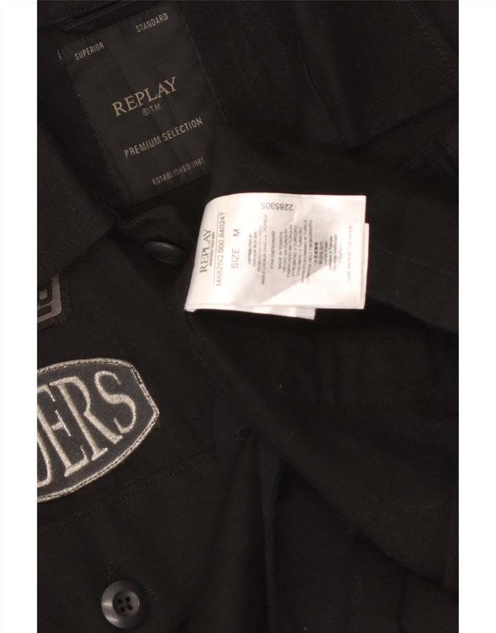Replay Mens Graphic Shirt Medium Black Cotton