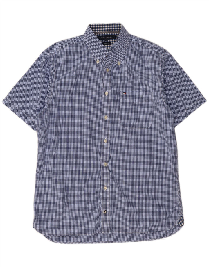 TOMMY HILFIGER Mens Regular Fit Short Sleeve Shirt Medium Blue Gingham