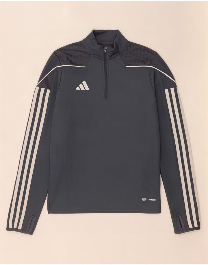 Adidas Boys Aeroready Zip Neck Pullover Tracksuit Top 11-12 Years Grey