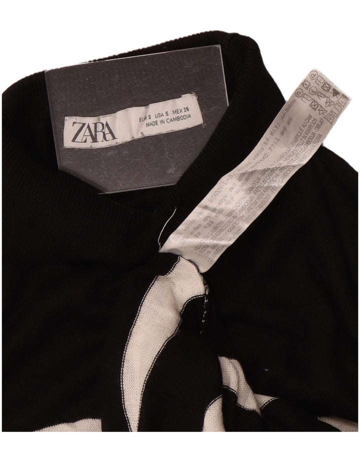 Zara Womens Oversized Turtle Neck Jumper Sweater UK 10 Small Black Striped