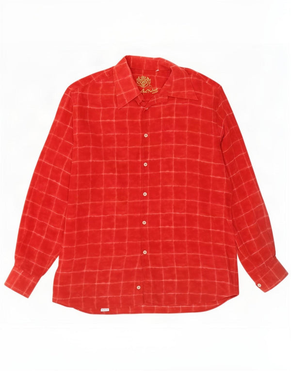 Morris Mens Shirt XL Red Striped Silk