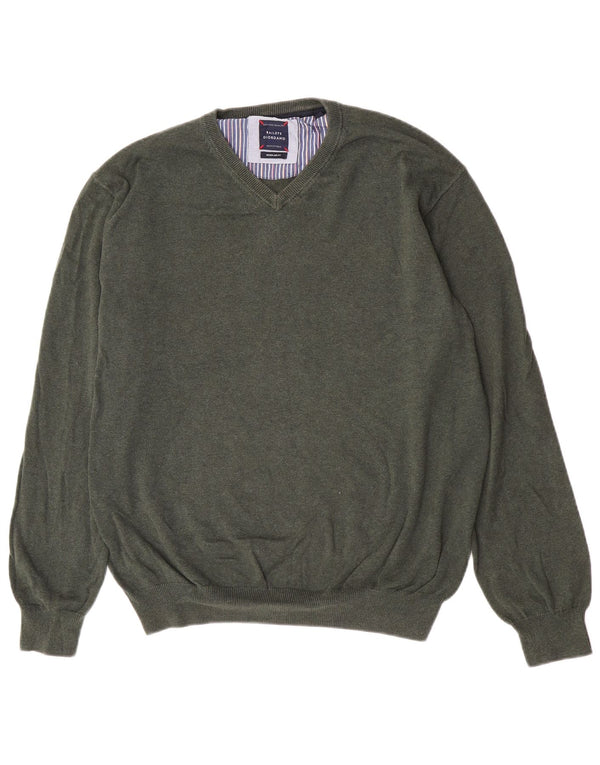 Vintage Mens Regular Fit V-Neck Jumper Sweater XL Green Cotton