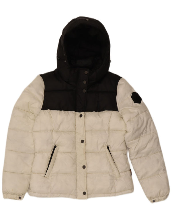 Lumberjack Womens Hooded Padded Jacket IT 42 Medium White Colourblock
