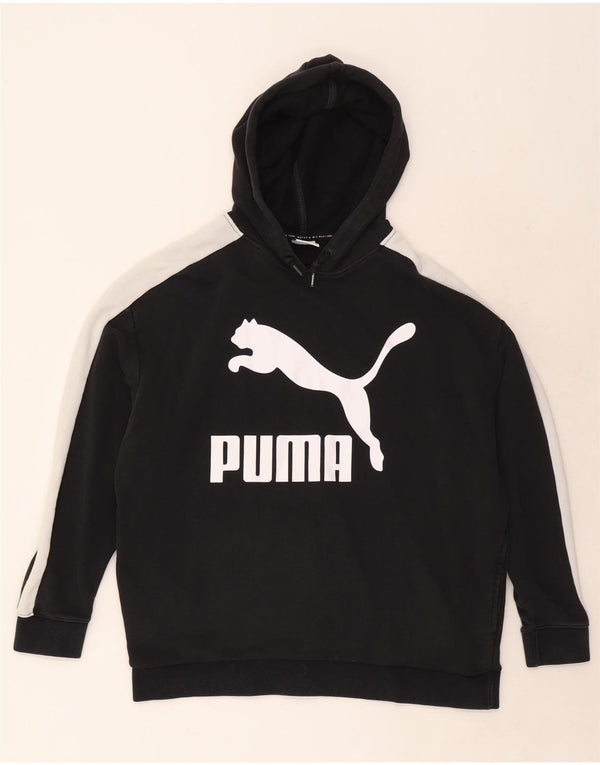 Puma Womens Graphic Oversized Hoodie Jumper UK 12 Medium Black Colourblock