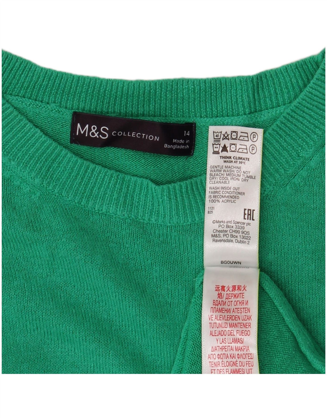 Marks & Spencer Womens Crew Neck Jumper Sweater UK 14 Medium  Green Acrylic