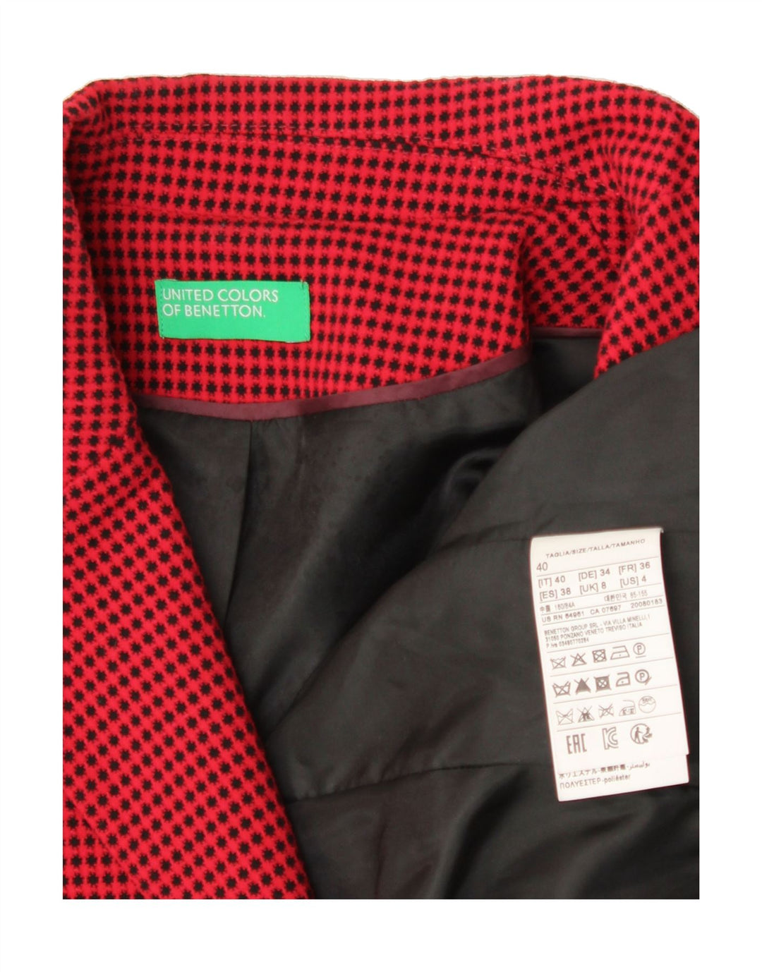 BENETTON Womens 3 Button Blazer Jacket UK 8 Small  Red Spotted Polyester Vintage Benetton and Second-Hand Benetton from Messina Hembry 