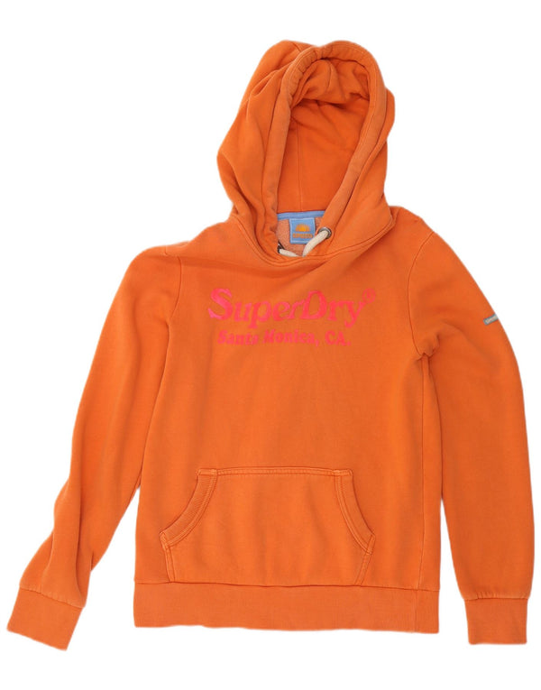 Superdry Womens Graphic Hoodie Jumper UK 8 Small Orange Cotton