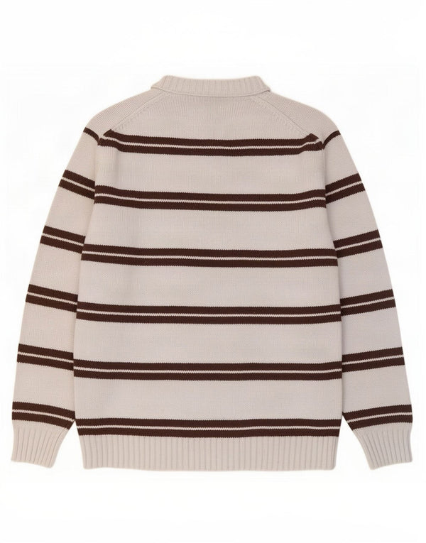 Zara Mens V-Neck Jumper Sweater XL Blue Striped Cotton