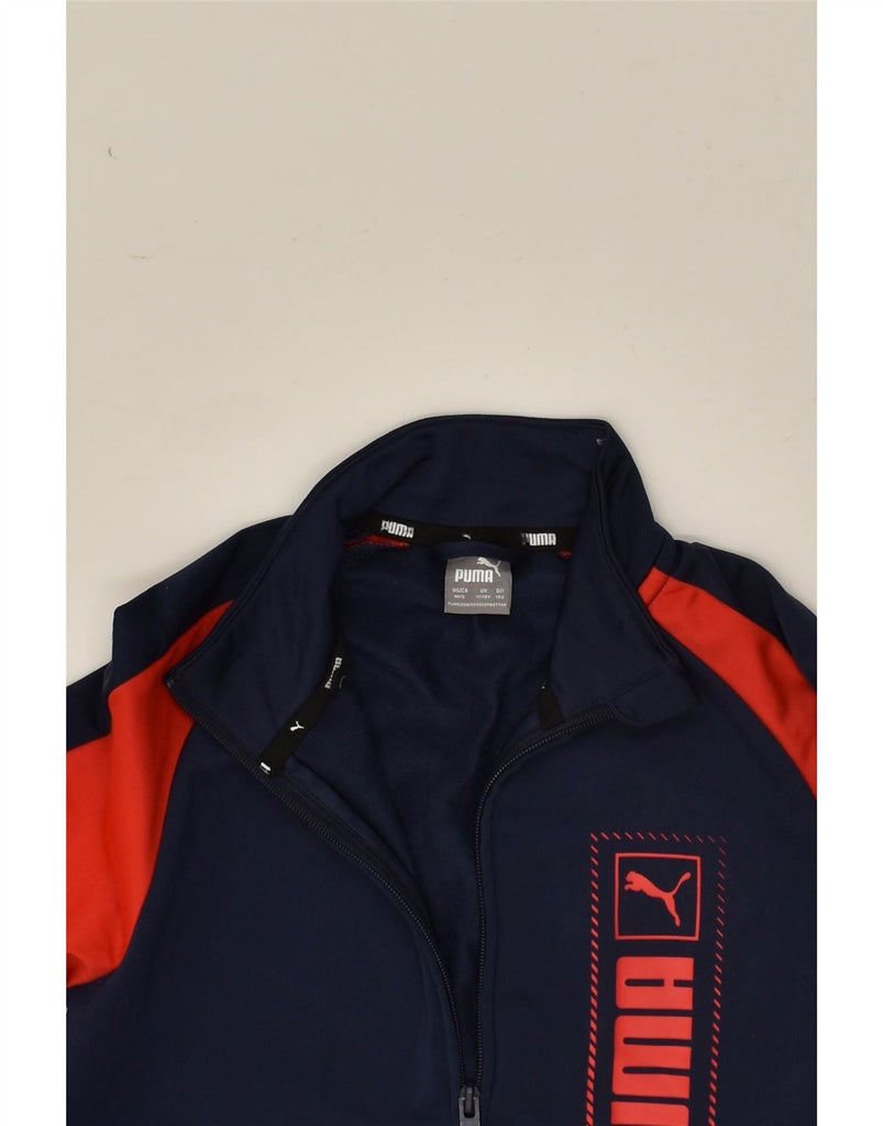 PUMA Boys Graphic Tracksuit Top Jacket 11-12 Years Navy Blue Colourblock | Vintage Puma | Thrift | Second-Hand Puma | Used Clothing | Messina Hembry 