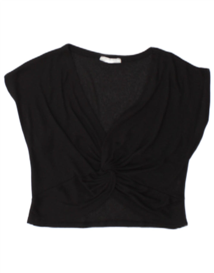 Zara Womens Crop Blouse Top UK 10 Small Black Polyester