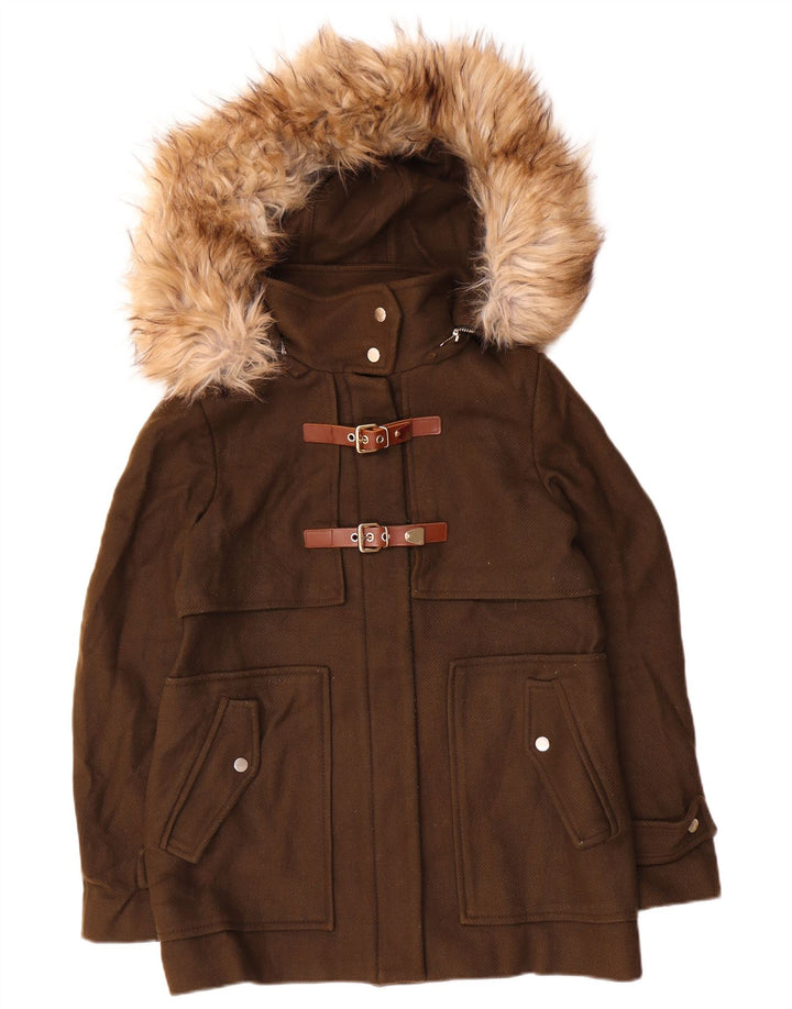Zara Womens Hooded Windbreaker Jacket UK 14 Medium Khaki Wool
