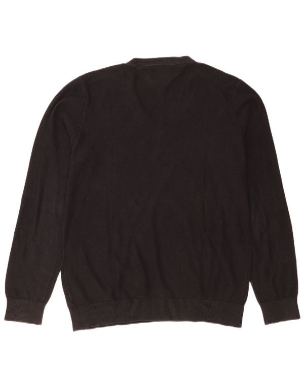 Tommy Hilfiger Mens V-Neck Jumper Sweater XL Black Cotton