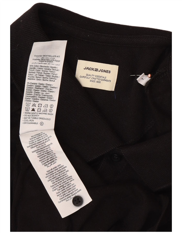 JACK & JONES Mens Polo Shirt Large Black Cotton