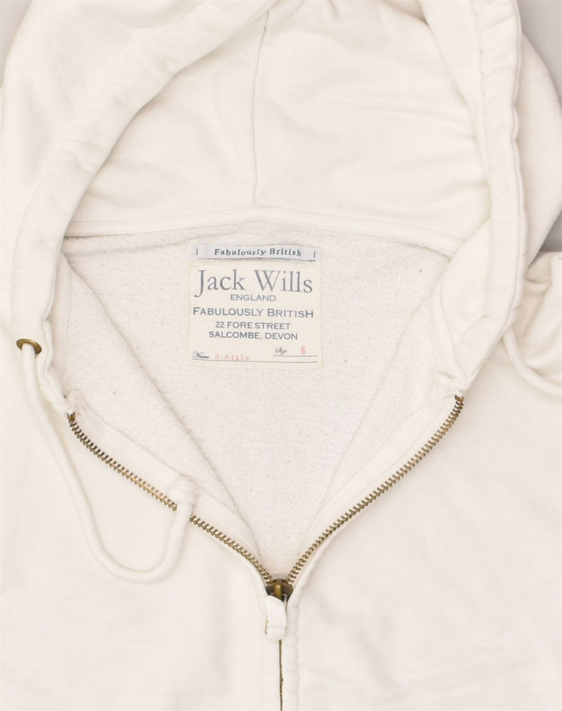 JACK WILLS Womens Graphic Zip Hoodie Sweater UK 8 Small White Cotton | Vintage Jack Wills | Thrift | Second-Hand Jack Wills | Used Clothing | Messina Hembry 