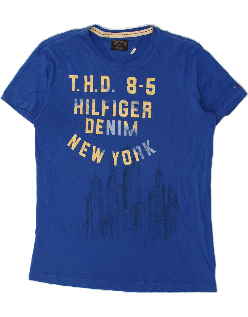 HILFIGER DENIM Mens New York Graphic T-Shirt Top Large Blue | Vintage Hilfiger Denim | Thrift | Second-Hand Hilfiger Denim | Used Clothing | Messina Hembry 