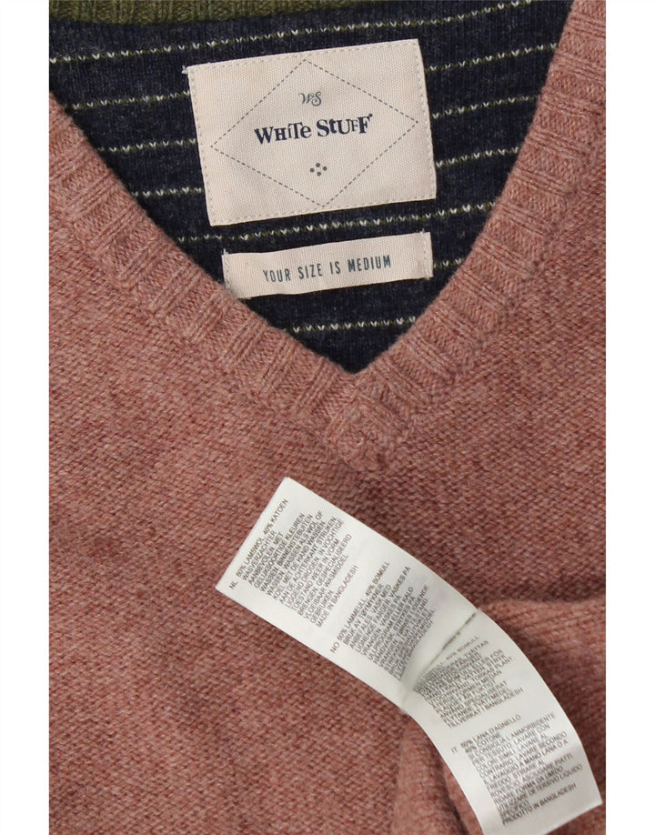 White Stuff Mens V-Neck Jumper Sweater Medium Pink Lambswool