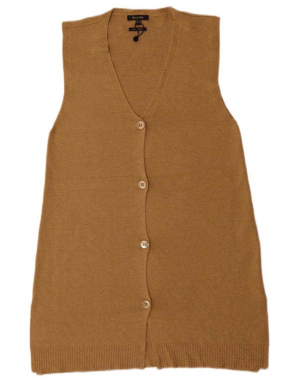Massimo Dutti Womens Longline Sleeveless Cardigan Sweater UK 10 Small Beige