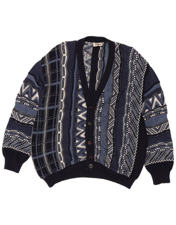 Marc Gibaldi Mens Cardigan Sweater XL Navy Blue Geometric Cotton