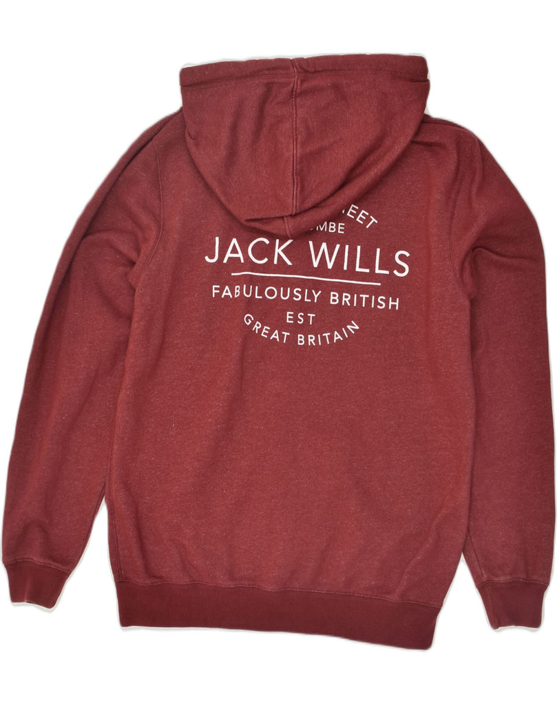 JACK WILLS Mens Graphic Zip Hoodie Sweater Medium Burgundy Cotton | Vintage Jack Wills | Thrift | Second-Hand Jack Wills | Used Clothing | Messina Hembry 