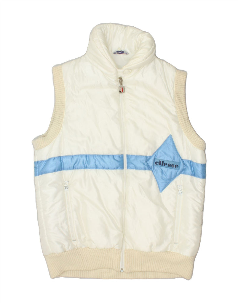 ELLESSE Womens Graphic Padded Gilet IT 48 XL White Geometric Nylon | Vintage Ellesse | Thrift | Second-Hand Ellesse | Used Clothing | Messina Hembry 