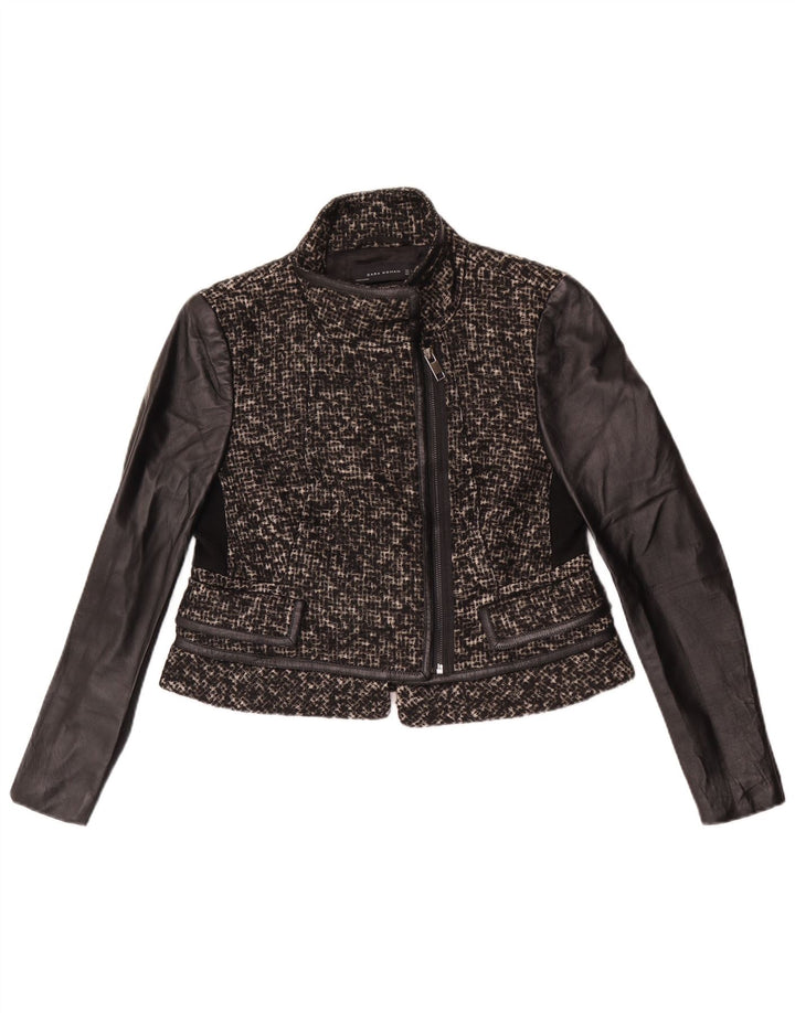 Zara Womens Full Zip Blazer Jacket UK 14 Large Black Wool