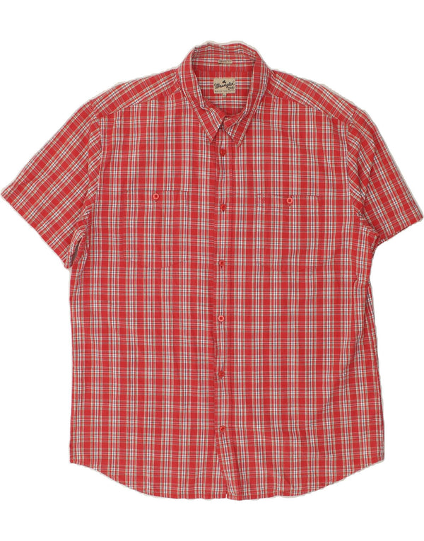 WRANGLER Mens Short Sleeve Shirt 2XL Red Check Cotton