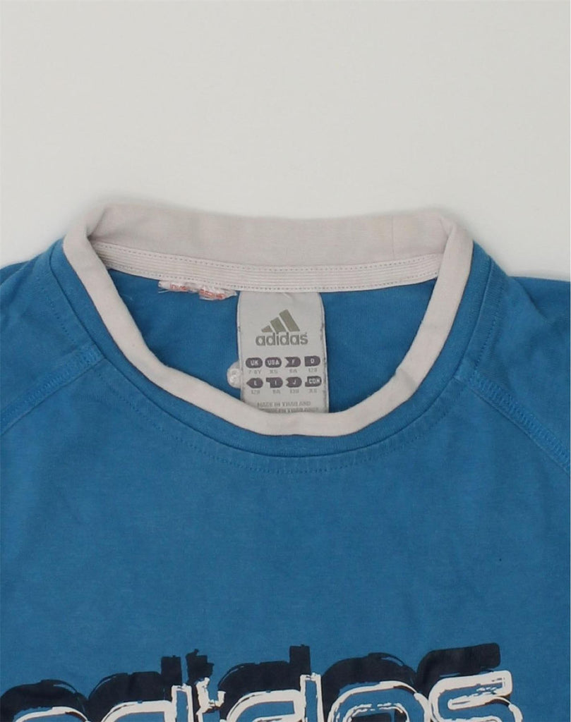 ADIDAS Boys Graphic Top Long Sleeve 7-8 Years Blue Colourblock Cotton | Vintage Adidas | Thrift | Second-Hand Adidas | Used Clothing | Messina Hembry 