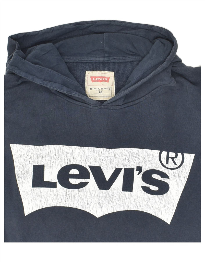 LEVI'S Boys Graphic Hoodie Jumper 15-16 Years Navy Blue Cotton Vintage Levi's and Second-Hand Levi's from Messina Hembry 