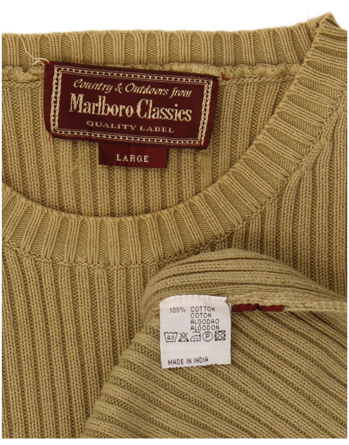 MARLBORO CLASSICS Mens Crew Neck Jumper Sweater Large Khaki Cotton