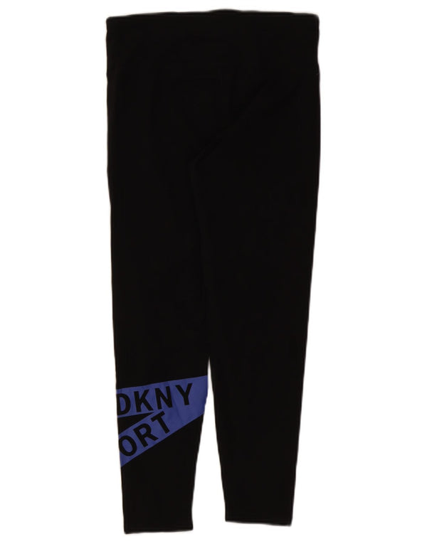 Dkny Womens Graphic Crop Leggings UK 12 Medium Black Colourblock Cotton
