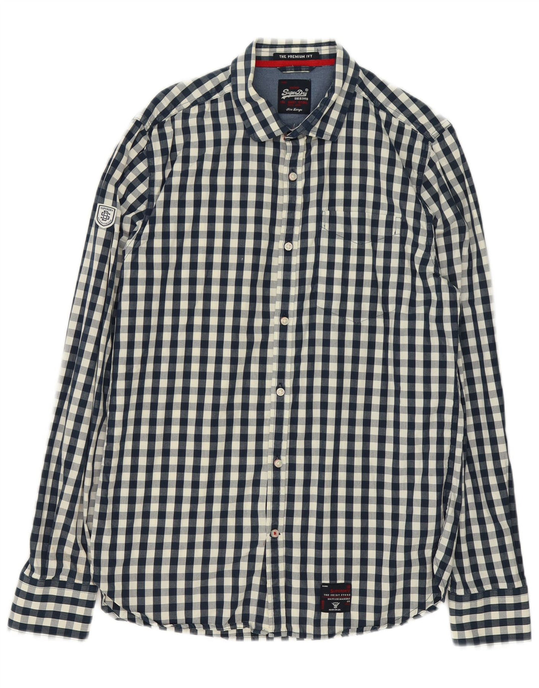 Superdry Mens Shirt Large Navy Blue Gingham Cotton