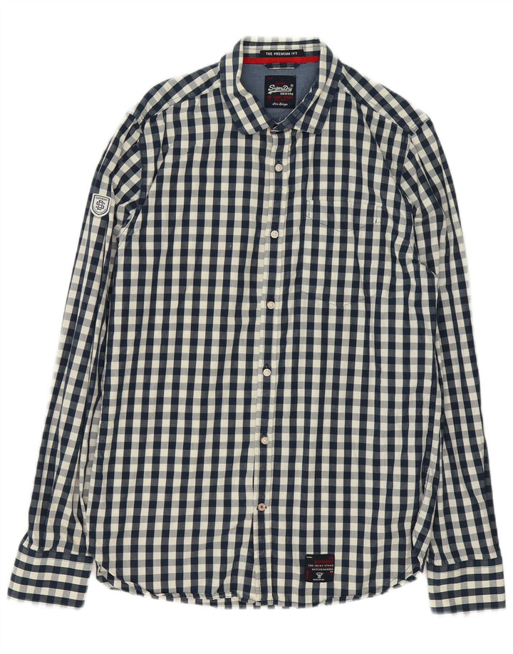 Superdry Mens Shirt Large Navy Blue Gingham Cotton