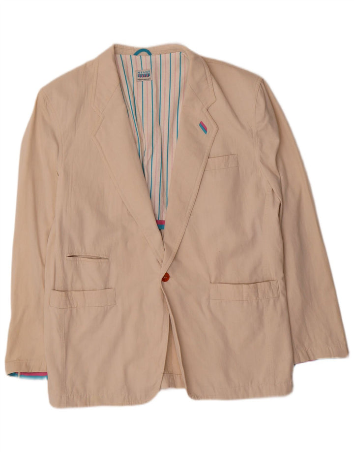 Vintage Mens 1 Button Blazer Jacket EU 52 XL Beige Cotton