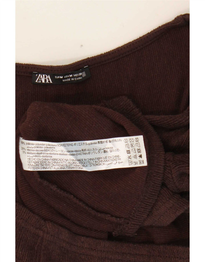 Zara Womens Crop Top Long Sleeve UK 12 Medium Brown Polyester