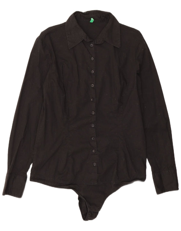 Benetton Womens Shirt Bodysuit UK 14 Large Black Cotton