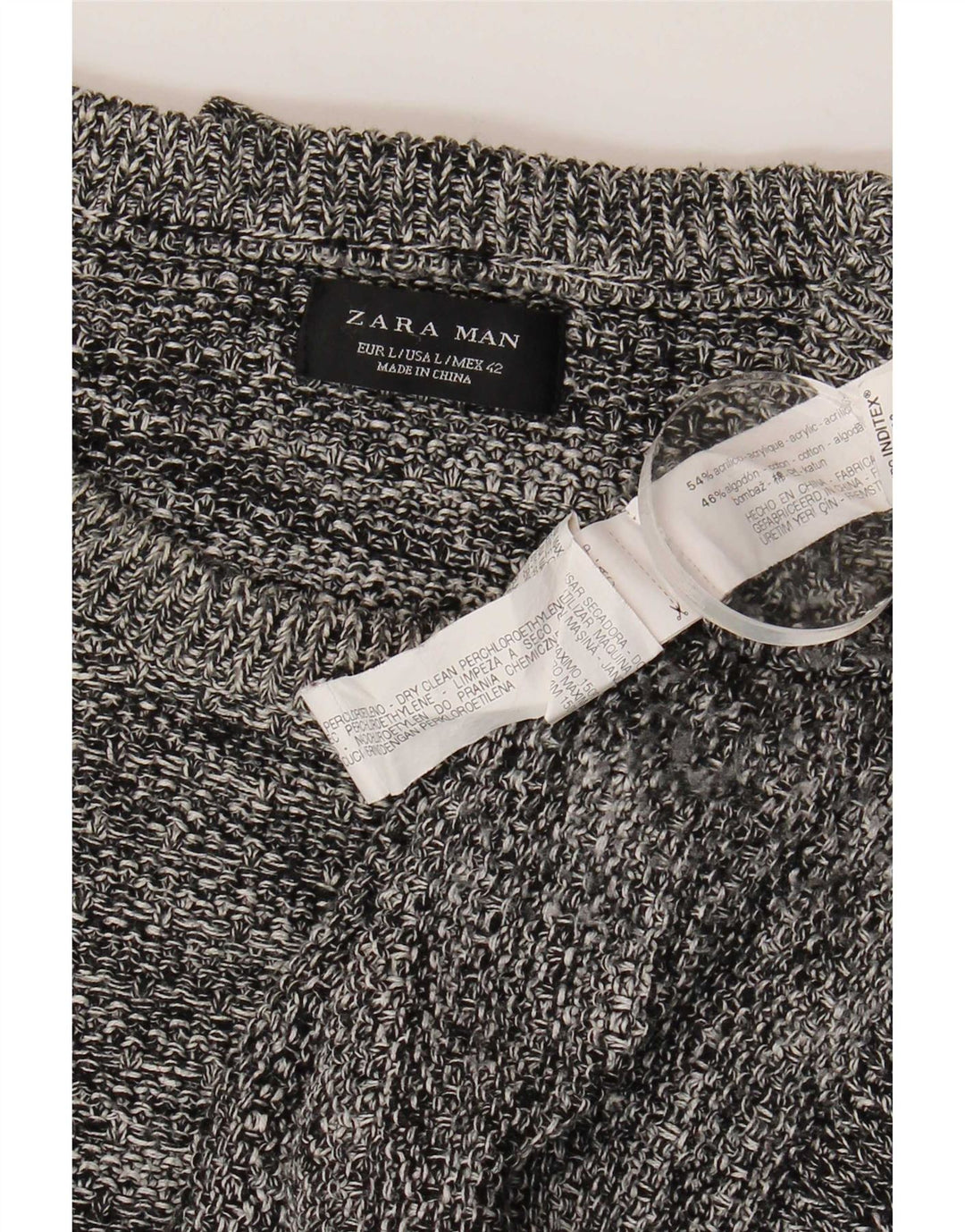 Zara Mens Crew Neck Jumper Sweater Large Grey Flecked Acrylic
