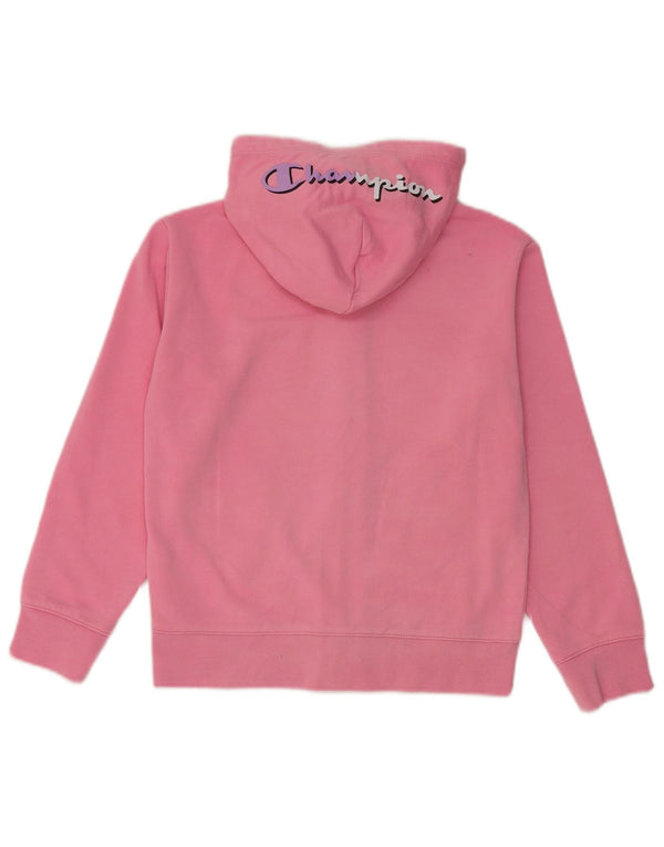 Champion Girls Graphic Zip Hoodie Sweater 9-10 Years Medium Pink