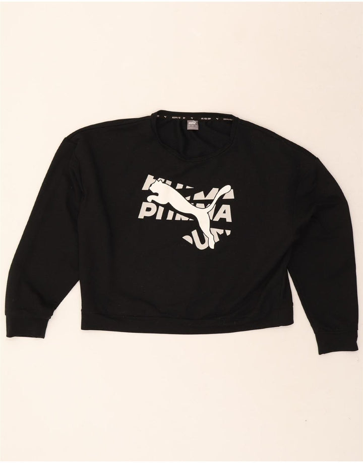 PUMA Womens Crop Graphic Sweatshirt Jumper UK 18 XL Black Polyester Vintage Puma and Second-Hand Puma from Messina Hembry 