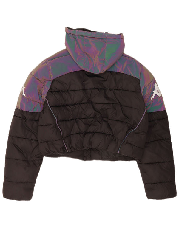 Kappa Womens Oversized Crop Hooded Padded Jacket UK 6 XS Black Colourblock